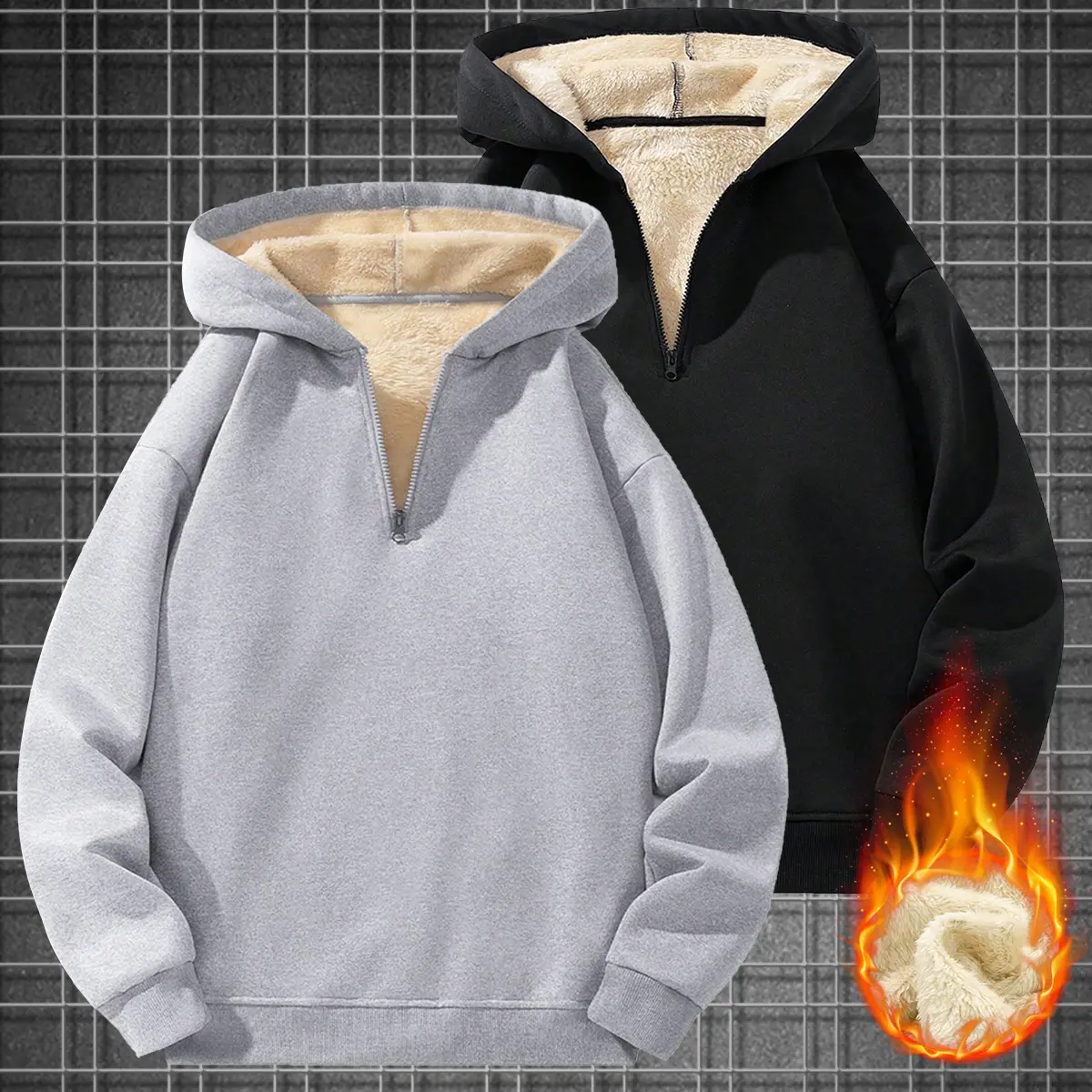 Men's Hooded Casual Hoodies & Sweatshirts - Unisex 2-Piece Fleece-Lined Warm Long-Sleeve Pullovers, Monochrome Regular-Fit Cozy Relaxed Loose-Fit Tops with Kangaroo Pocket, Fall/Winter Outdoor Wear, Hooded Men's Hoodies, Cozy Men's Hoodies
