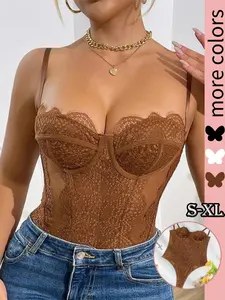 Women's Romantic Lace Bodysuit with Backless Design, Sexy and Comfortable Fashion Lingerie for Modern Ladies, Backless Cami Bodysuit