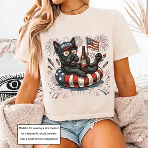USA 250 Boxy Tee Scotty Dog Graphic Tee Cropped Shirt Women's Patriotic Dog Lover Gift Vintage 90s Tee American Flag Shirt Retro Style