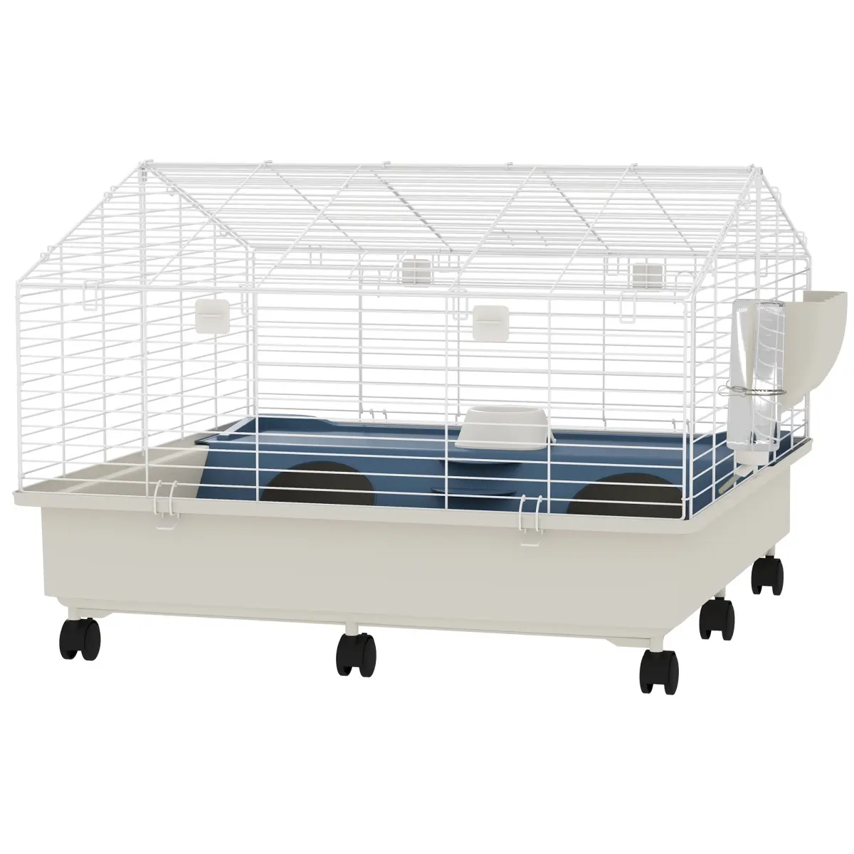 212 Main D51-480V00WT 35 x 35 x 25 in. PawHut Rolling Small Animal Cage, White, Beige & Blue