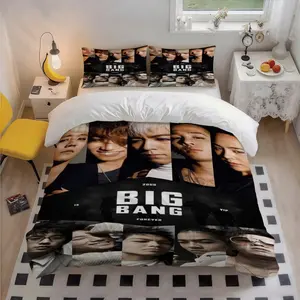 3pcs bigbang T O P 2006 Three-piece patterned bedding set, duvet cover and pillowcases, multi-color printing, suitable for all seasons, ideal for home and guest rooms, suitable for family, friends and lovers, 1 Duvet Cover + 2 Pillowcases (No Insert)