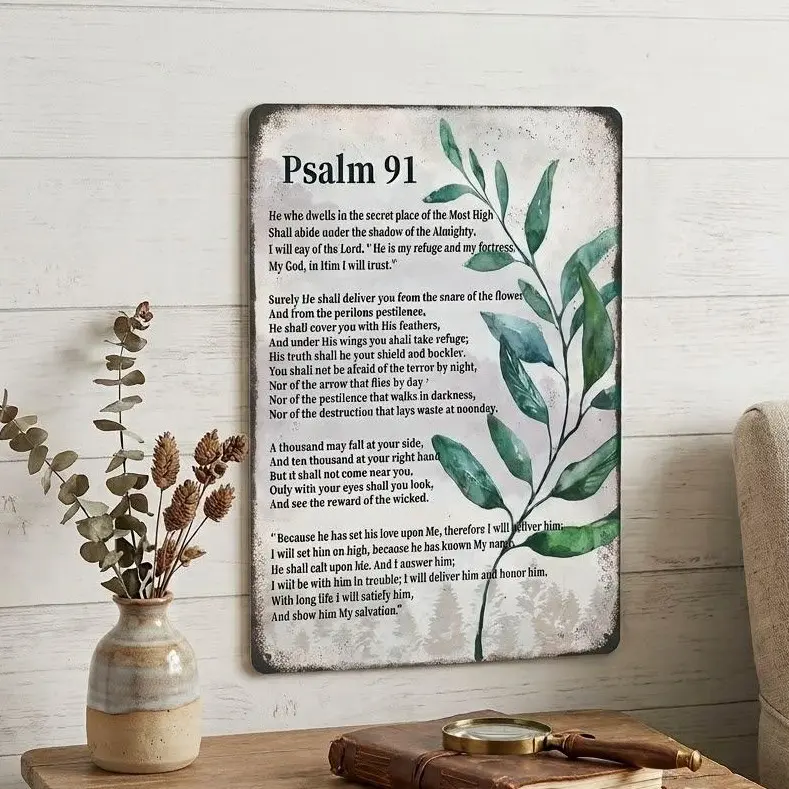 Psalm 91 Bible Verse Metal Sign Vintage Christian Wall Decor | Scripture Spiritual Faith Room Aesthetics, Religious Housewarming Gift, Aesthetic Home Wall Plaque