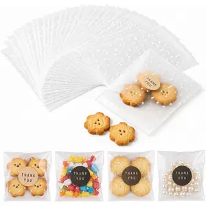 100 Pack 4x4 Cookie Bags with Thank You Stickers, Self Sealing Cellophane Bags for Cookies,  Bags for Candy, Clear  Bags for Party Favors, Bake  and Cookie Packaging