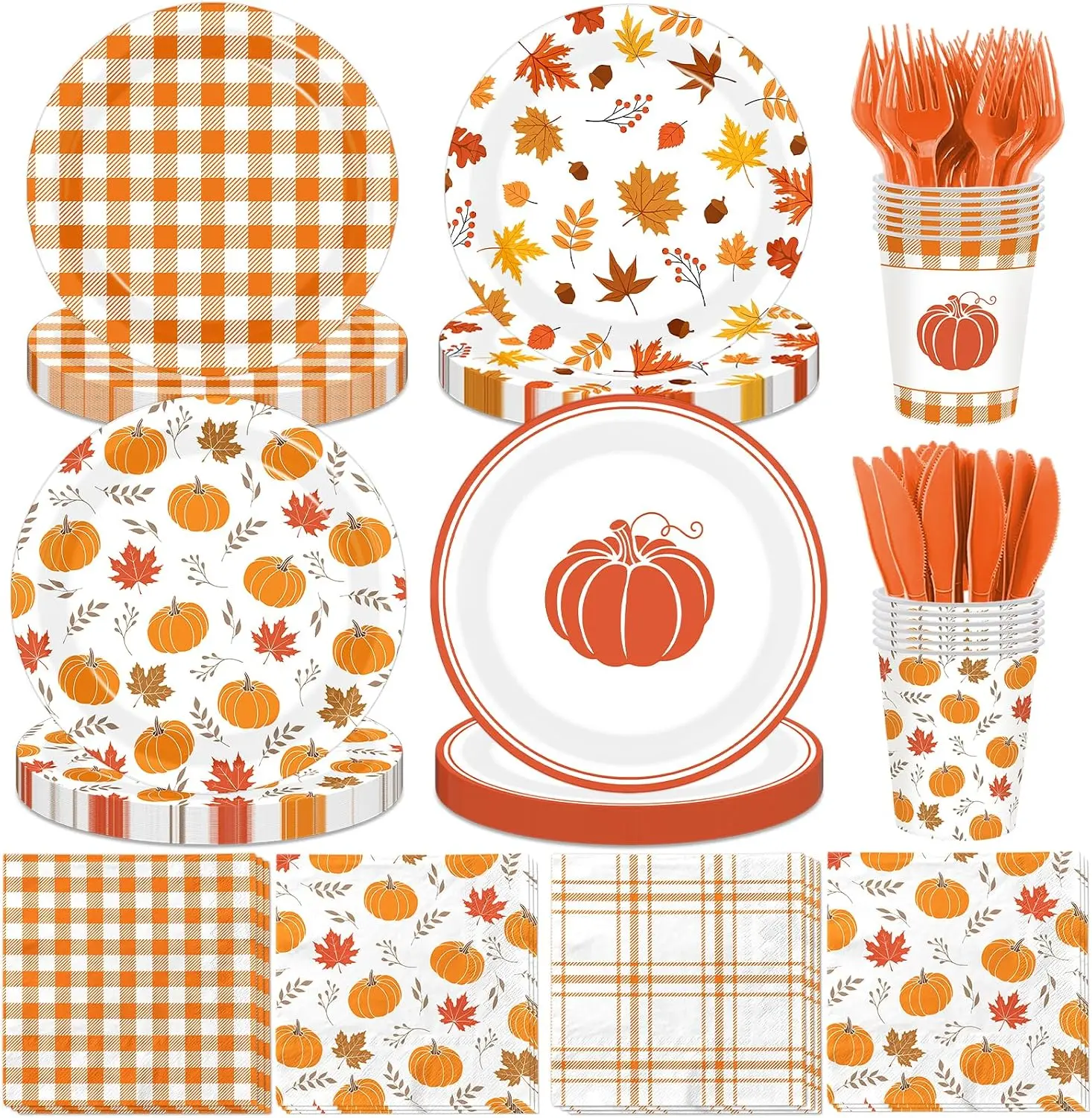 144 Pcs Fall Pumpkin Paper Plates Napkins Set Pumpkins Floral Tableware Orange a Little Pumpkin Is on the Way Party Decoration for Thanksgiving Autumn Harvest Wedding Party Supplies for 24 Guest ZUIDAWU