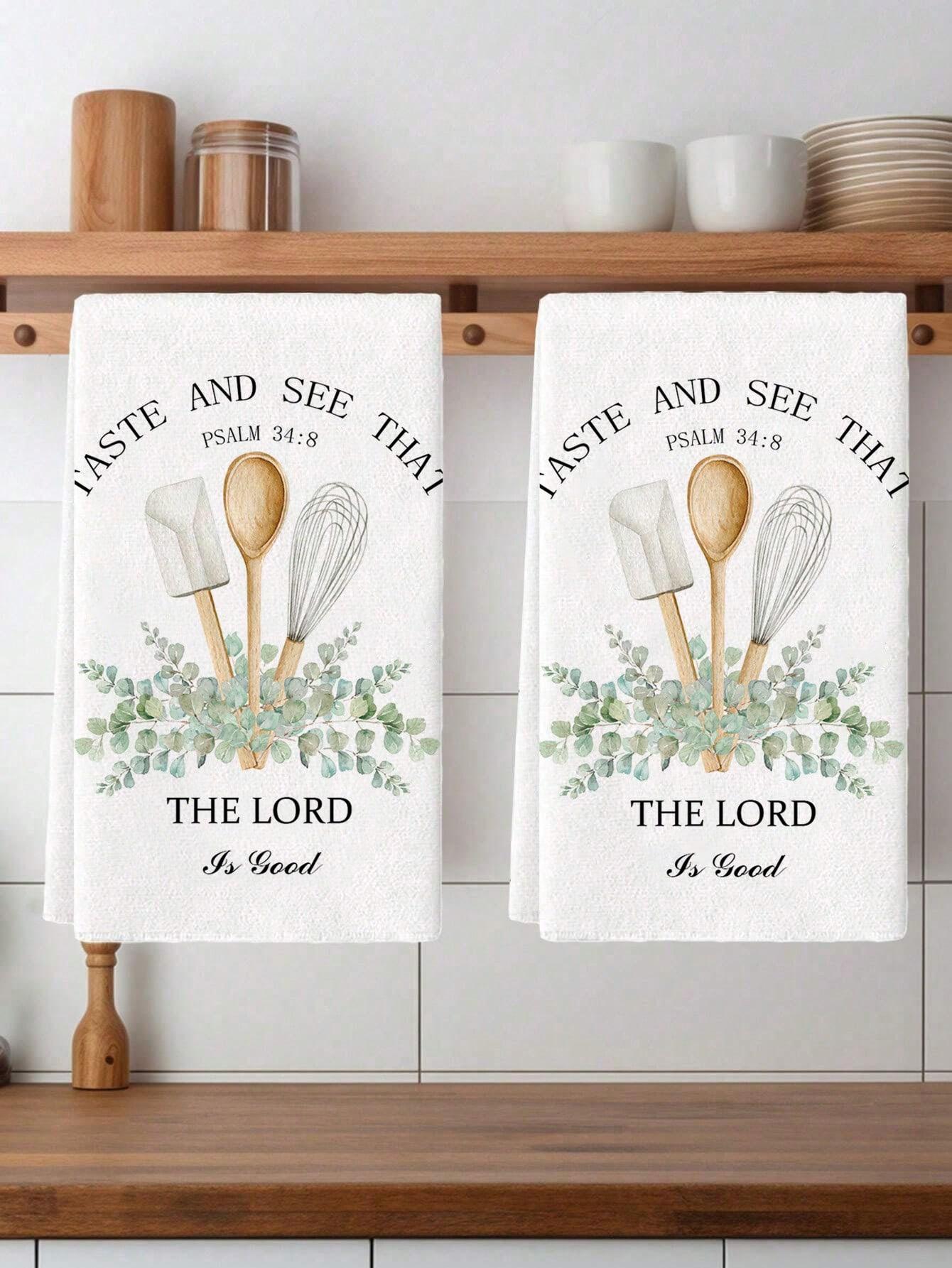 2Pcs Of Kitchen Tools Kitchen Towels New Home Gift Inspirational Absorbent Decorative Kitchen Towels Green Plants Kitchen Rags Decorative Hand Towels