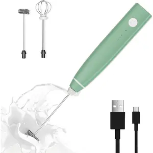 Milk Frother Rechargeable Handheld Electric Whisk Coffee Frother Mixer with 2 Stainless whisks 3 Speed Adjustable  Maker Blender for Coffee Matcha Latte Cappuccino(Avocado Green)
