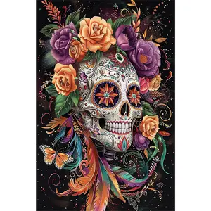 1PCS Day of the Dead Diamond Painting Kit Sugar Skull with Flowers and Butterflies DIY Craft for Home