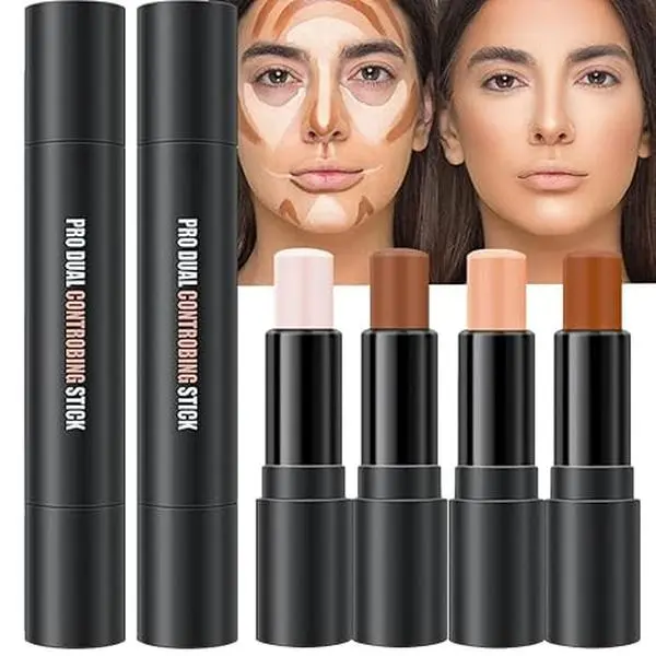 Contour Stick Makeup Set, Cream Concealer Stick Contouring Palette Makeup Kit for Beginners, Nose Bronzer Sticks, Liquid Face Highlighter Make up contorno maquillaje, 01+03