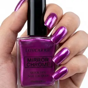 LOVCARRIE 17ml Metallic Mirror Finish Romatic Purple Nail Polish, All in One Nail Hardener and Gloss Enhancer, Fast-Drying, No Heat Required,Manicure Polish Gel, Nail Art Oil, Top Coat Needed if Want to get Long Lasting and Super Mirror Shine.