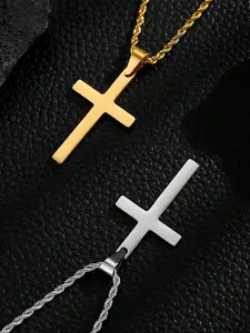 Men's Stainless Steel Cross Pendant Necklace, Punk Street Style, All-Season Family Friend Jewelry Gift, Best Christmas Present, Fashionable Jewelry Accessories