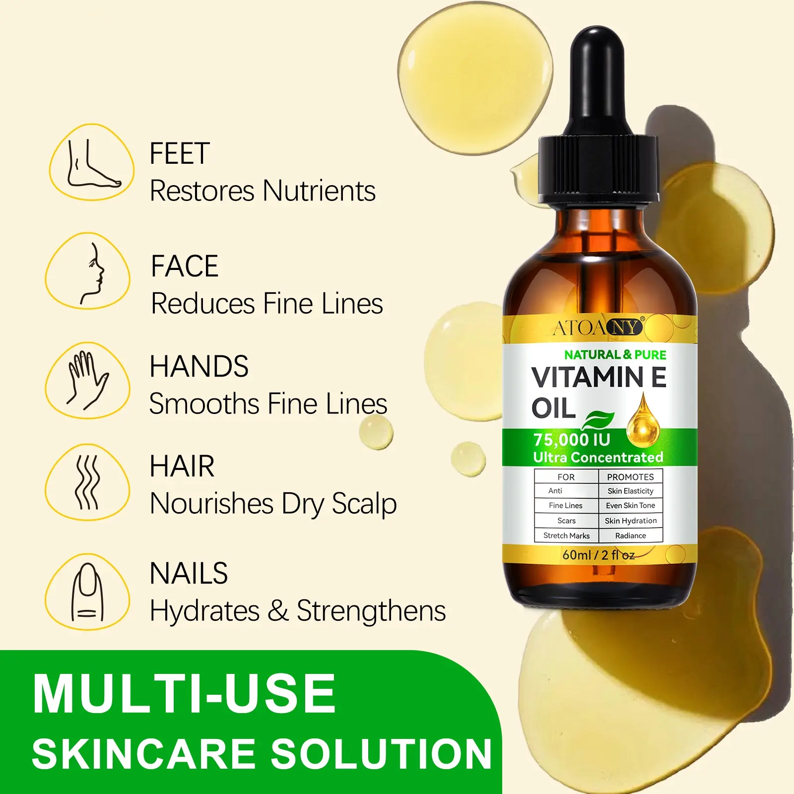 ATOANY Vitamin E Oil, Moisturizing Hydrating Skin Care Oil, 75,000 IU,  Ultra-Concentrated, Moisturizes and Evens Skin Tone, Suitable for Dry and  Dull Skin, 60ml/bottle - TikTok Shop