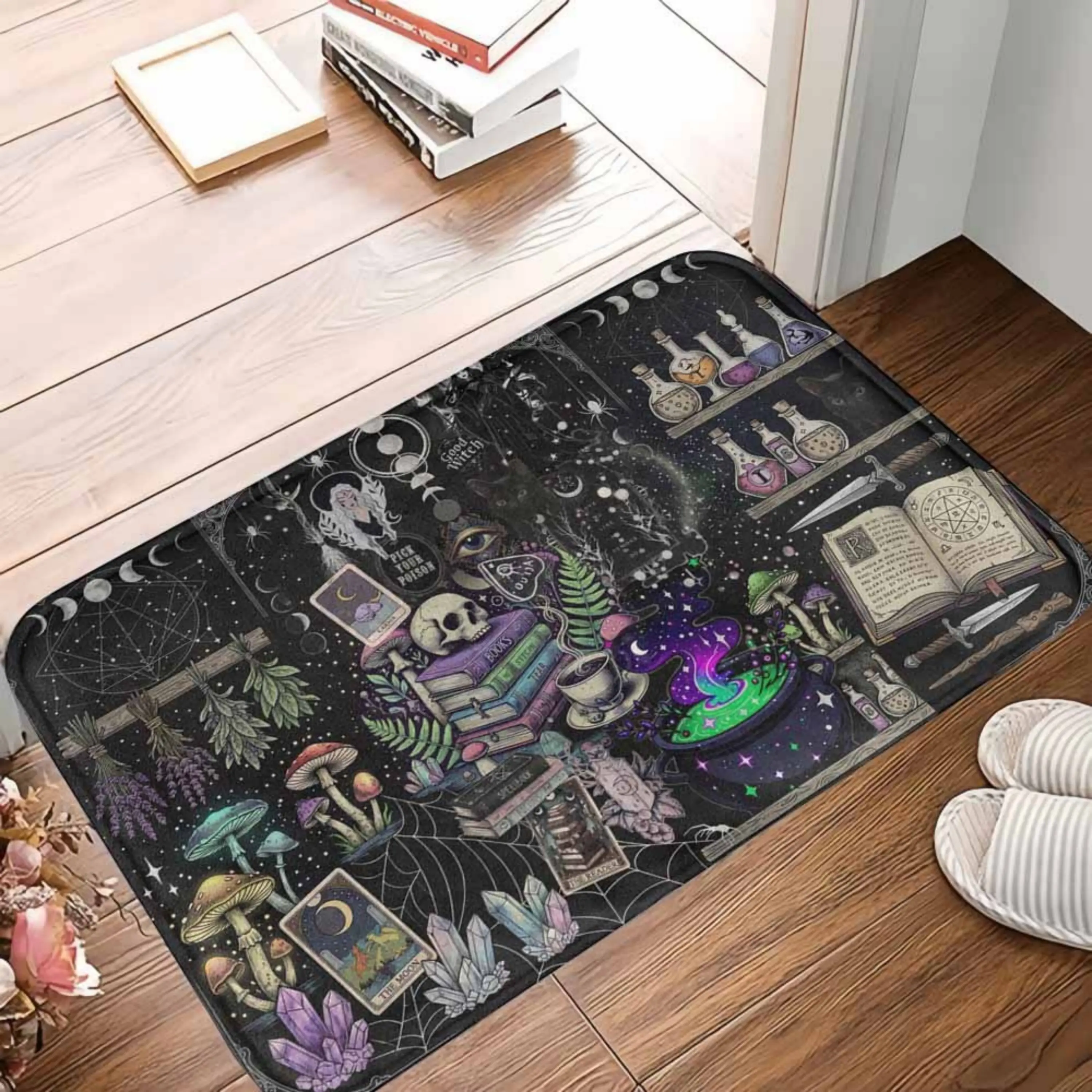 Witchcraft Magic Art Rug Mystic Potion Moon Spell Print Soft Nonslip Washable Floor Mat Perfect for Bedroom Living Room Meditation Corner Halloween Party Gift for Spiritual Friends