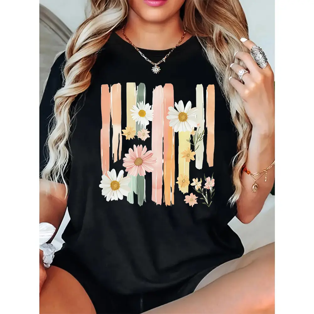 Floral Brushstroke Shirt, Vintage Botanical Graphic Tee, Cottagecore Spring Shirt Aesthetic Flower Top Gift For Her Plus Size