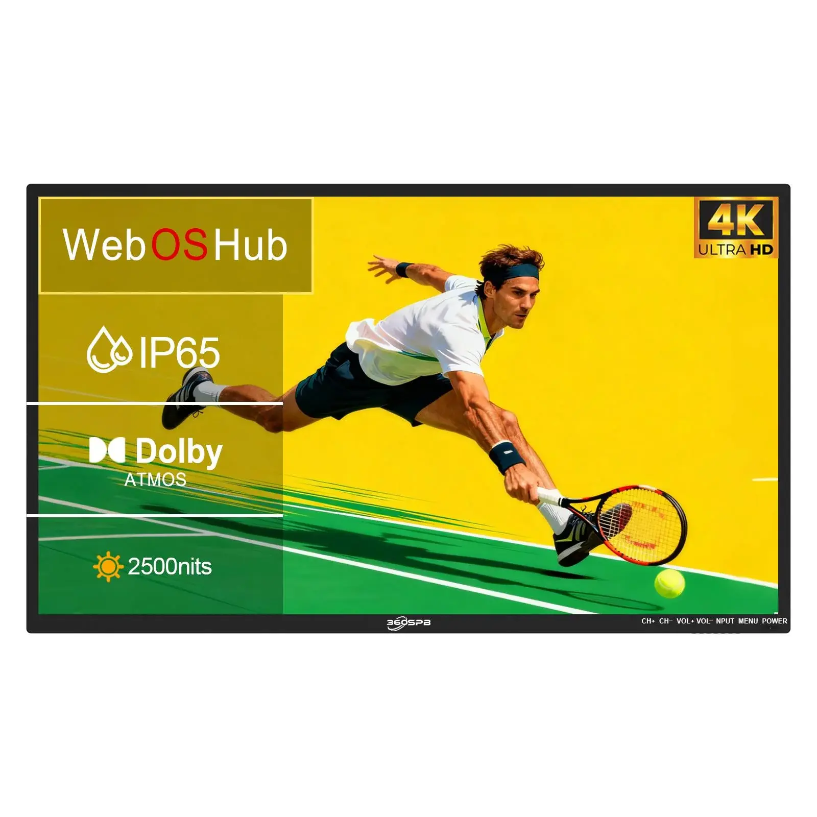 55"Outdoor TV 2500nits High Brightness 4K UHD Smart TV, IP65 Waterproof for Full Sun, Built-in Voice Assistant & Dolby Atmos, All-Metal Body for Poolside/Backyard/Outdoor Entertainment360SPB (No ratings yet)