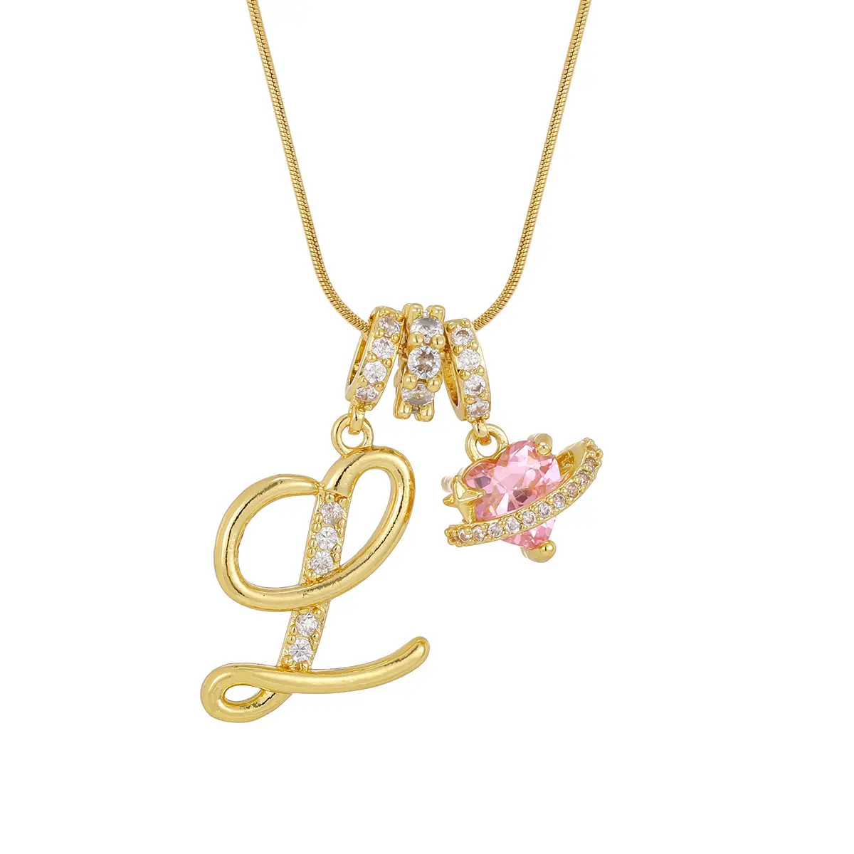 Gold L (Pendant -Snake Bone Chain)
