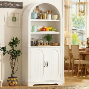 IRONCK 71" Tall Arched Kitchen Pantry Cabinet, Modern Kitchens Storage Cabinet with Open & Adjustable Shelves, Freestanding Cupboard for Living Room, Dining Room, White