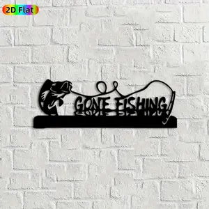 1pc Gone Fishing Metal Wall Art,Fishing Scene Statue Mural, Ideal Gift for Father's Day, Labor Day, Fishing Enthusiasts, Weather-Resistant Metal Wall Decor Wall Sculptures, Perfect for Outdoor Wall & Fence Decor Enthusiasts