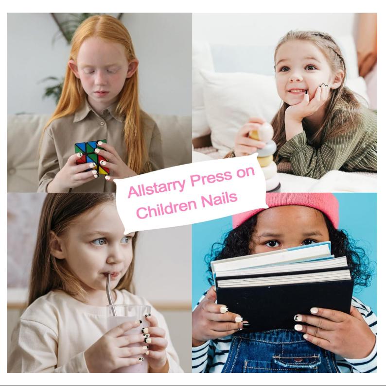 Allstarry 72pcs 3 pack Children Nails Press on Pre-glue Full Cover Kids French Tip Press on Nails Short False Nail Kits Lovely Gift for Children Little Girls Nail Art Decoration - Romantic French