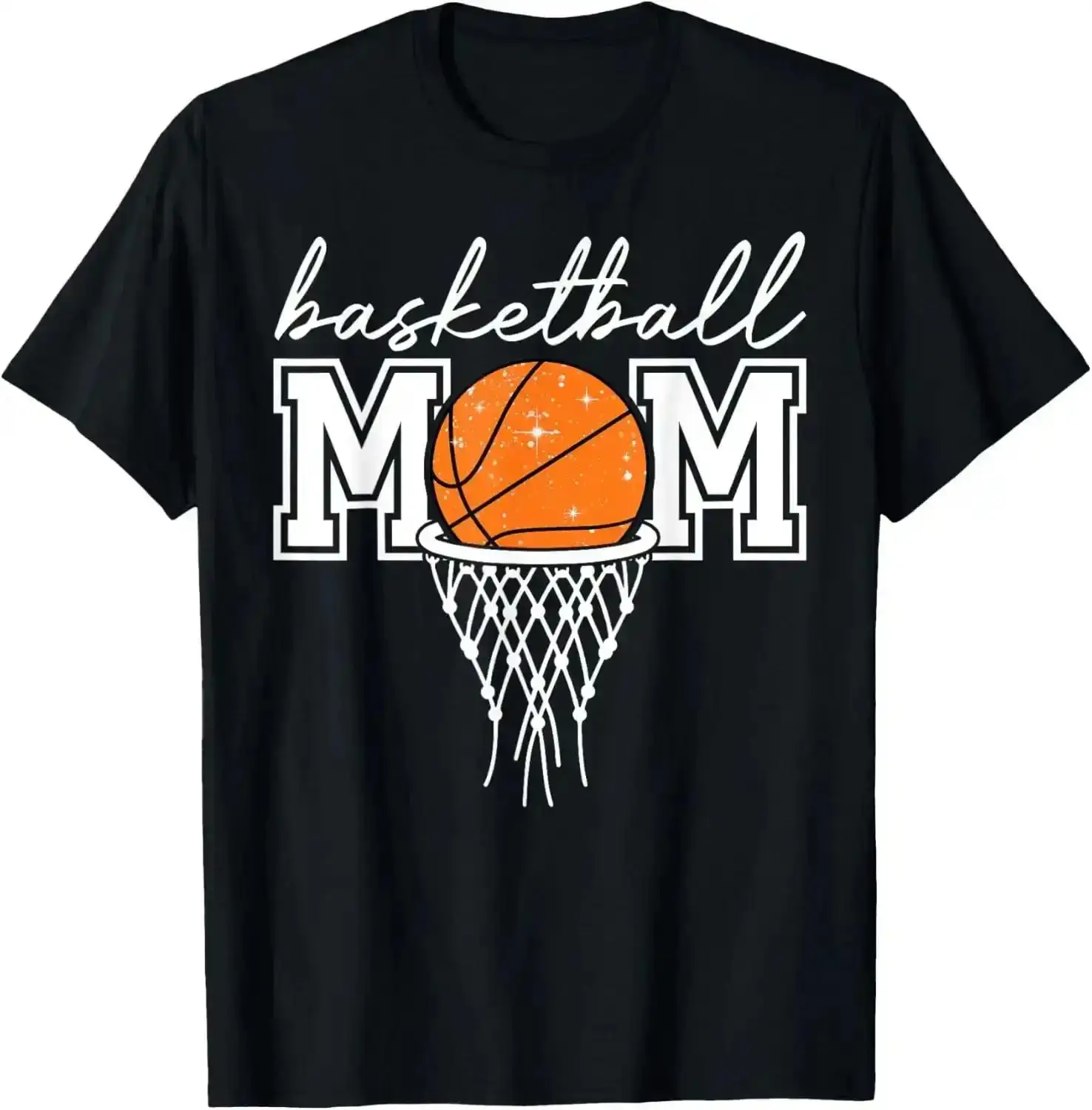 Cute Basketball Mom Leopard Hoop Net Sports Graphic Women’s Relaxed Fit 100% Cotton Crew Neck Tee, Soft Lightweight Breathable Summer Casual Top, Daily Wear for Sports Moms and Independence Day Events