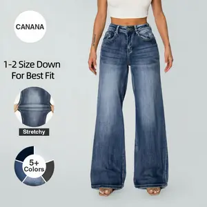 CANANA Plus Size High Rise Baggy Jeans Women Wide Leg 90s Y2K Flared Denim Pants Dark Wash Size Down 1 to 2 Sizes SH25F12