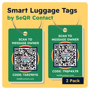 Smart Luggage Tags (Green 2-Pack) | Keeps Personal info Private With Privacy QR Code | Use with Away GPS Bag Locator & Air Tag | Android or iOS