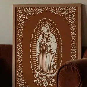 [UNFRAMED] Our Lady of Guadalupe Talavera Art Matte Vertical Poster | Mexican Clay Style