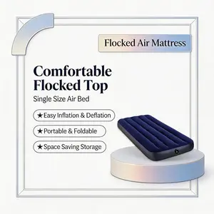 Portable Plush Thick Inflatable Mattress |     Heavy-Duty Foldable Striped Air Bed for Camping Hiking Guest Use