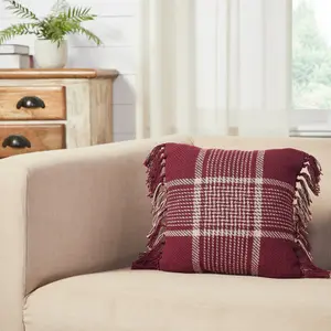 Exton Burgundy Tan Plaid Pillow