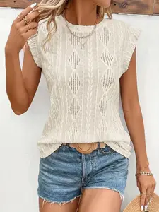 Women's Lace Hollow Out Top, Spring Summer New Arrival, Elegant Breathable Blouse, Casual Comfortable Design, Stylish Women's Clothing