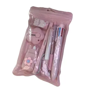 7 Pcs Kawaii Pastel Stationery Set, Cute Flower Decor Pen Kit with Multi-Color Gel Pens, Correction Tape, Eraser and Box Cutter, Aesthetic School Desk Supplies, Ideal Back to School Gift for Girls Students