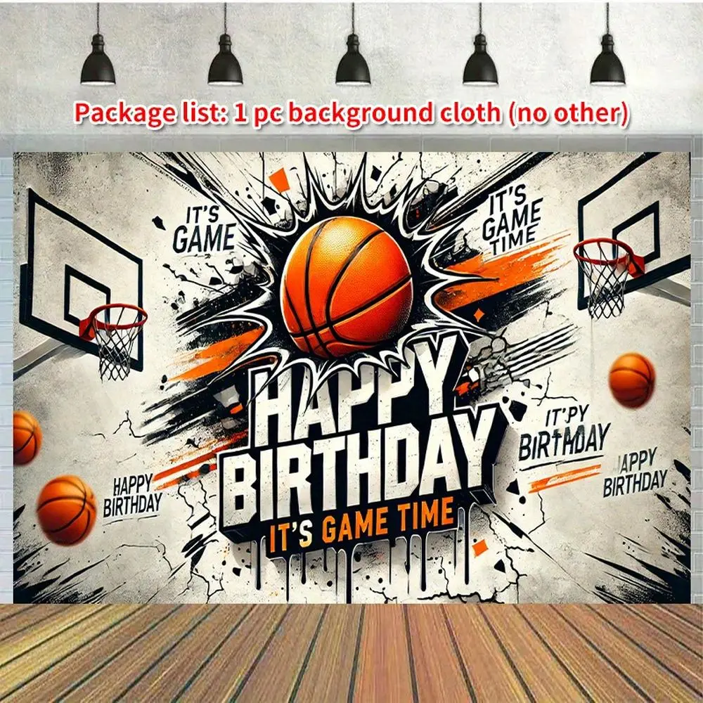 1pc Soft Polyester 2D Flat Basketball-Themed Birthday Backdrop, Party Banner, Decoration & Photo Booth Prop for Family Gatherings