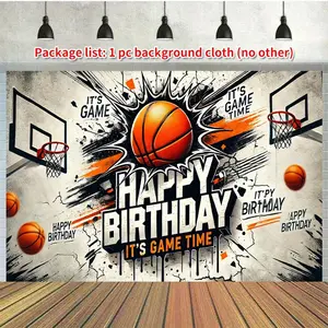 1pc 2D Flat A Basketball-Themed Birthday Backdrop Made of Polyester, Perfect for Party Banners And Decorations. Ideal for Family Gatherings, Garden Celebrations, And Photo Booth Props, It Is Versa