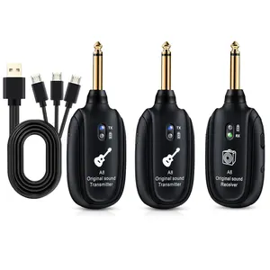 A8 Wireless Guitar System UHF 2 Modes, Rechargeable Li-Battery, 100ft Range, Plug & Play for Guitar, Bass, Violin, Keyboard - Black