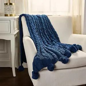 Jeffrey Banks Chunky Cable Knit Throw with Pom Pom Jeffrey Banks Chunky Cable Knit Throw with Pom Pom