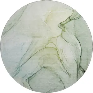 HomeRoots 646629 8 ft. Green & Ivory Abstract Transitional Washable Round Area Rug with UV Protection