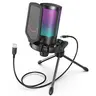 Fifine USB Gaming Microphone for PC PS5 with Quick Mute, Gain Control, RGB Lighting, Pop Filter, Shock Mount & Tripod Stand, High Sensitivity, Cardioid Pattern for Gaming, Streaming & Podcasts, USB-C Wired