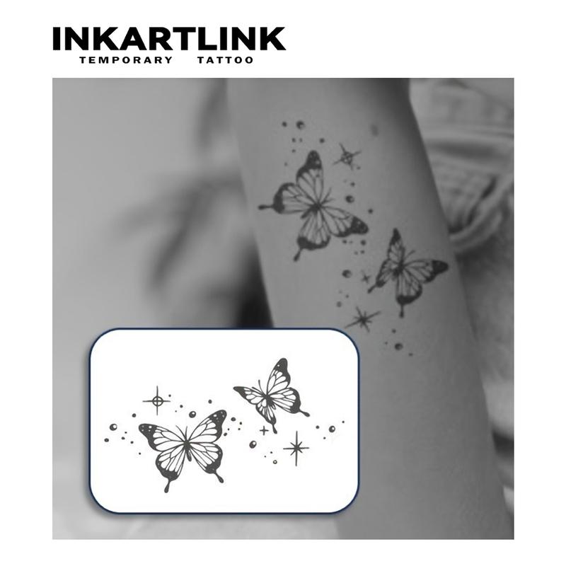 INKARTLINK Tattoo Tech, 2 Sheets Medium Semi Permanent Tattoo, Temporary Tattoos, Last 1-2 Weeks, Waterproof, Realistic Look, No Adhesive, No Reflection (Double Butterflies)
