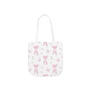 Ballerina Shoes Bows Canvas Tote Bag, Butterflies ballet tote bag, bows canvas tote bag