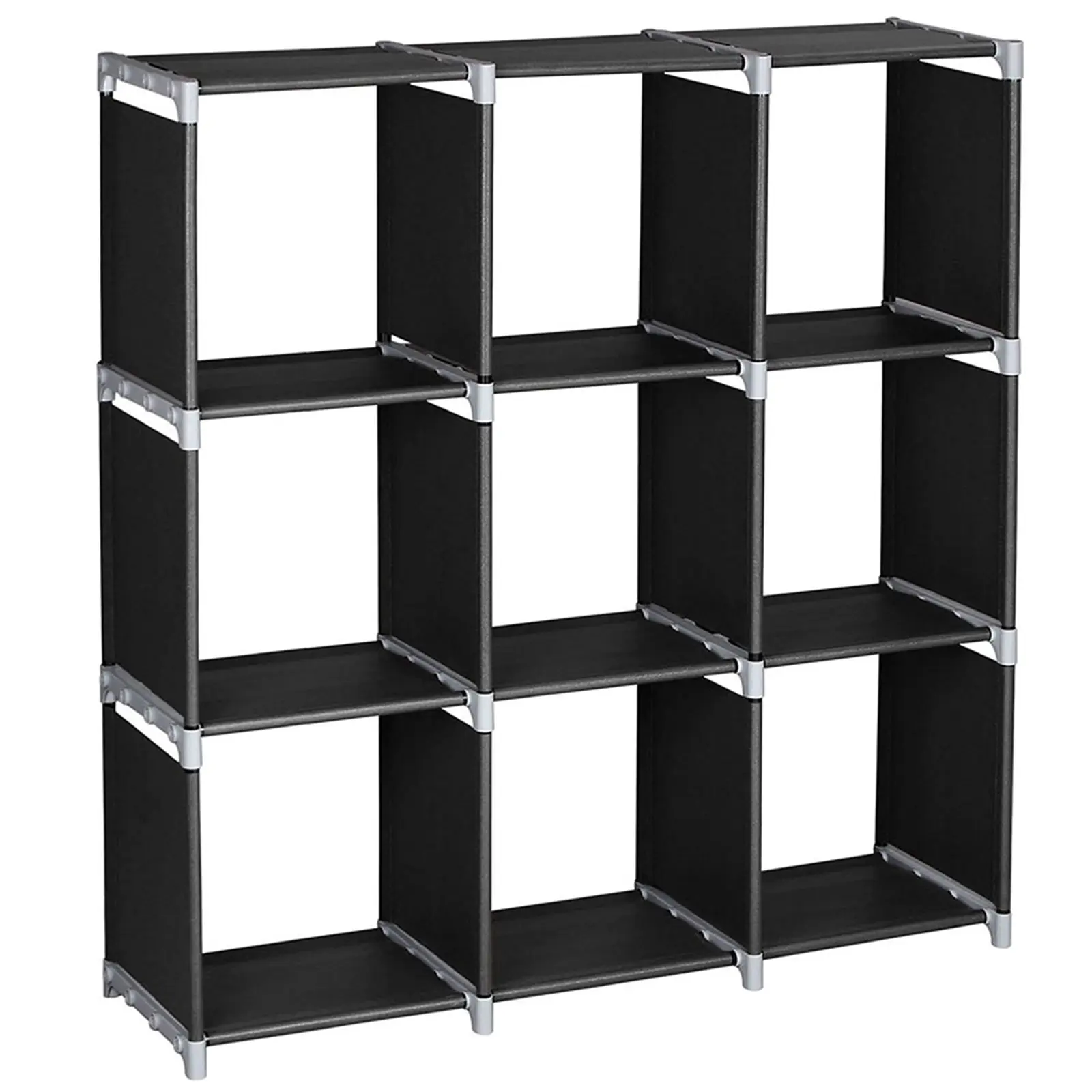 Black Plastic 3-Tier 9-Compartment Multifunctional Assembled Storage Shelf - Easy-Install Home Organizer Rack, Floating Shelf Compatible for Bedroom Accessories & Decor