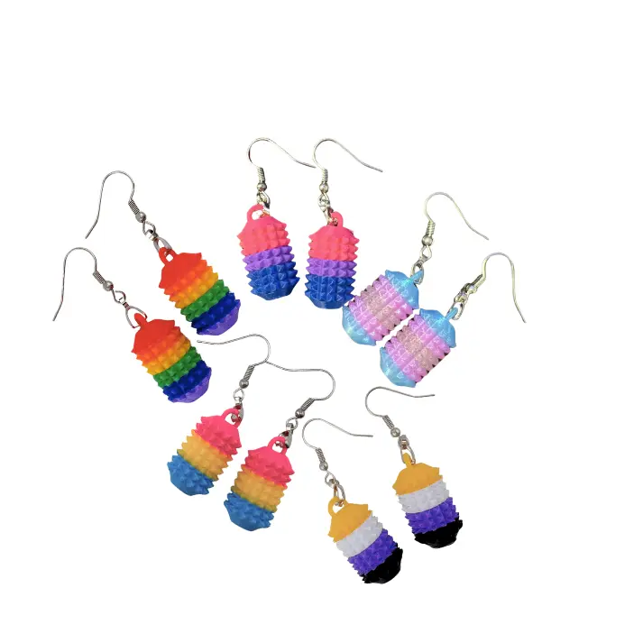 Little Ouchies Spikie Drop Dangle Earrings Pride Collection - LGBTQ Sensory Fidget Wearable Stim Tool, Pride Flag Colors