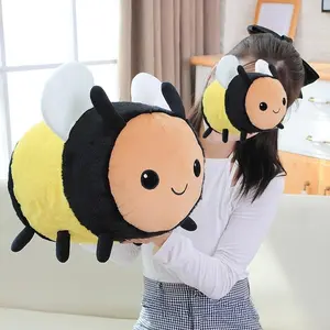 15.8 Inch Cute Soft Honey Bee Plush  Hugging Pillow, Anime Style Bee Round Bumble Bee Stuffed Animal Doll Gift for Kids Lovers on Birthday Christmas Valentine's Day (Yellow)