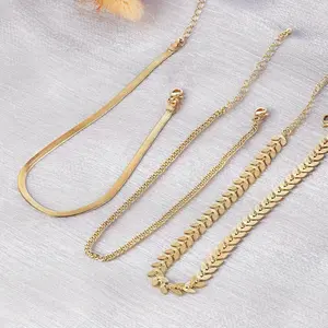 Women'S Fashion Anklet Set - Waterproof Stainless Steel With Cuban Chain, Heart Beads And Rhinestones - The Perfect Layered Jewelry GiftValentine'S Day