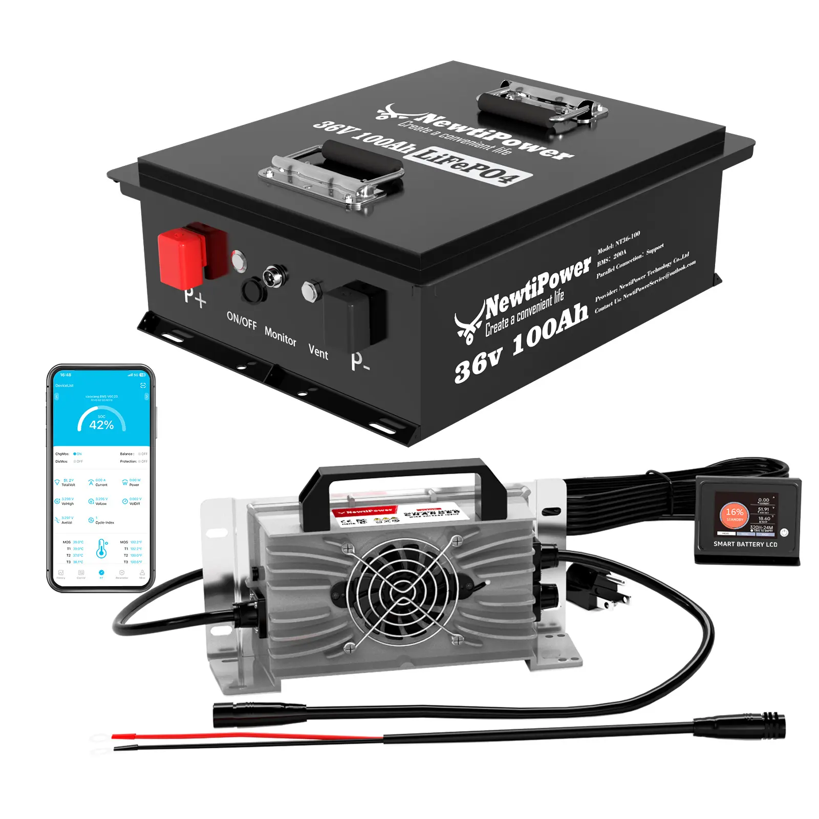 NT36-100GC 36V 100Ah LiFePO4 Battery with Monitoring - for Marine Vehicles, RVs, Backup Power Supply (Automotive & Motorcycle Batteries & Accessories)