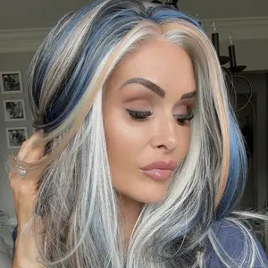 IMstyle Blue Jeans Calico Color New Layer cut T part Lace Front Deep Blue and Blonde -TK126-2478