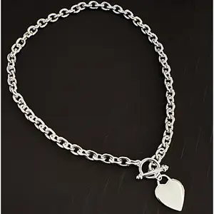 Silver Chain Heart Charm Toggle Necklace