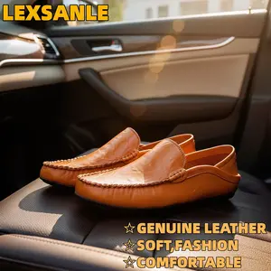 LEXSANLE Genuine Leather Loafers for Men Soft Fashion Comfortable Lightweight Slip-on Walking Shoes for Everyday Wear Plain Style Casual Footwear