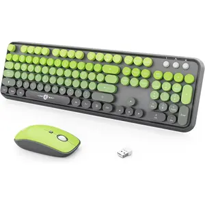 Keyboard and  Combo, 2.4GHz Colorful Keyboard Cute Typewriter Full-Size Retro Creamy Keyboard and  Set for Desktop Laptop PC  (105  Matcha Green)