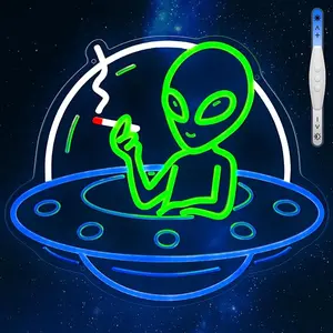 Alien Neon Signs for Wall Decor, UFO Neon LED Signs Light for Man Cave, USB Dimmable Alien LED Light for Bar Party Birthday Christmas Gift (UFO Alien)