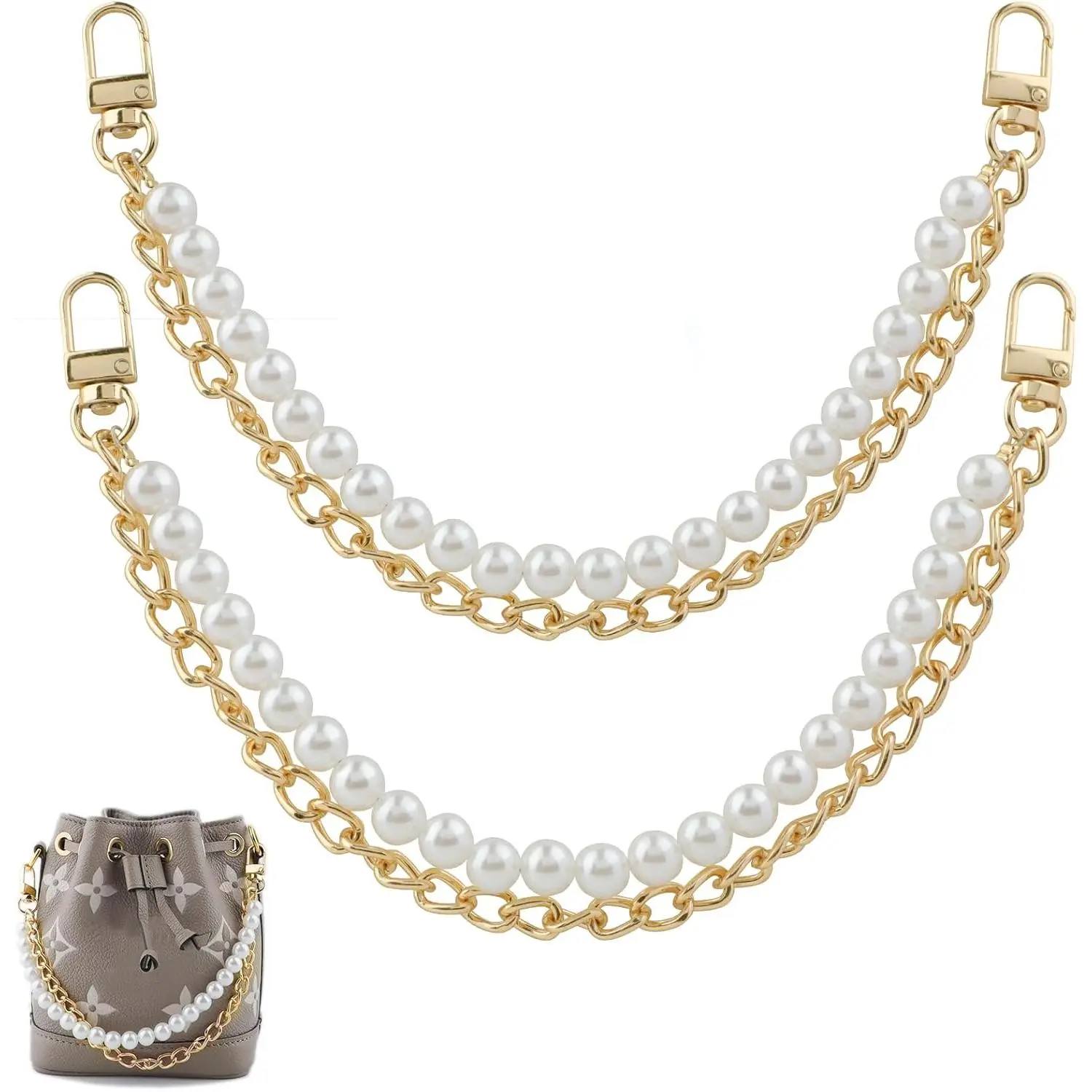 RAPUDA 2Pcs Pearl Purse Chain,Bag Purse Charms Chain for Handbags,Metal Purse Strap Extender Replacement for Handbags Crossbody Shoulder Bag,Purse Accessories Charms(12.2" Gold) RAPUDA 2Pcs Pearl Purse Chain,Bag Purse Charms Chain for Handbags,Metal Purse Strap Extender Replacement for Handbags Crossbody Shoulder Bag,Purse Accessories Charms(12.2" Gold)