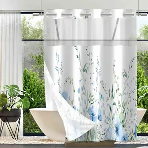 Double Layer Shower Curtain, Floral Theme, Waterproof, No Hooks, Easy Installation, Rustic Style, Hookless Shower Curtain, for Hotel, Dorm, Home Decor